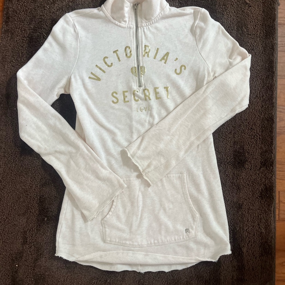 Victoria's Secret Cream Hoodie with Gold Lettering